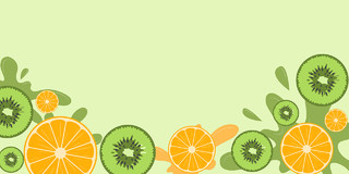 绿色小清新卡通猕猴桃柠檬水果展板背景